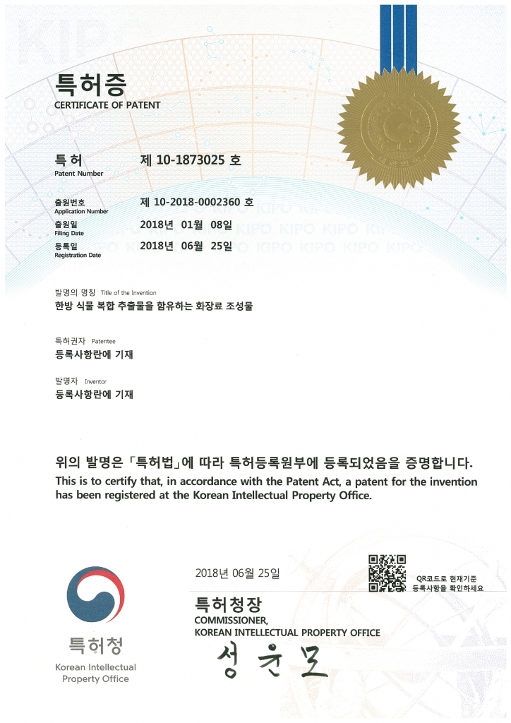 Patent No. 10-1873025